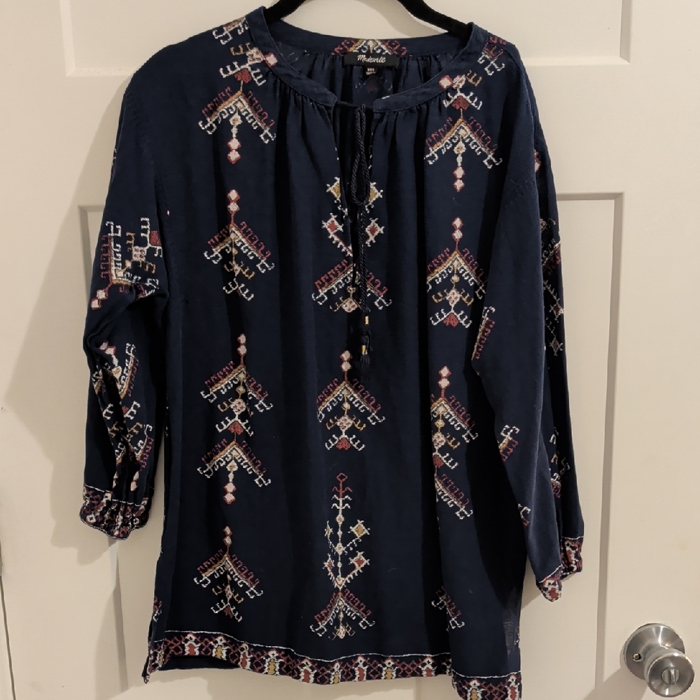 Madewell Navy Embroidered Blouse